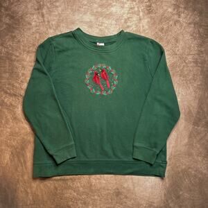 Holiday Editions Vintage 90s Cardinal Bird Sweatshirt Velour Green Christmas